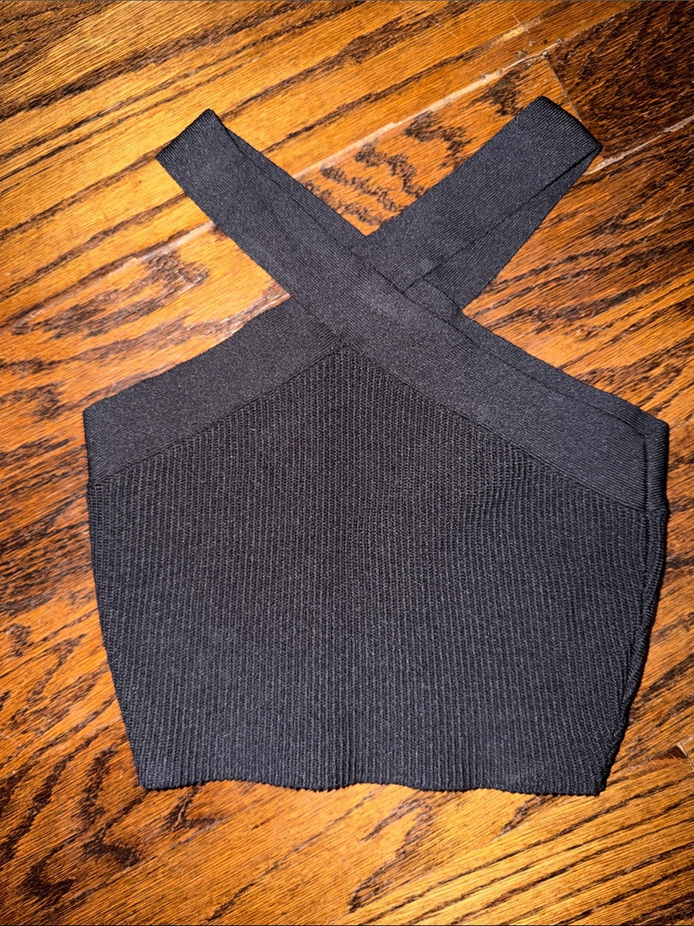 Aritzia Black Cross-Back Ribbed Off-Shoulder Sweater Tank